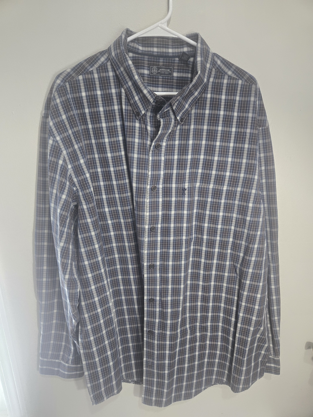 Arrow Men's Plaid Button-Down Long Sleeve Woven Cotton Shirt 2XLT Blue